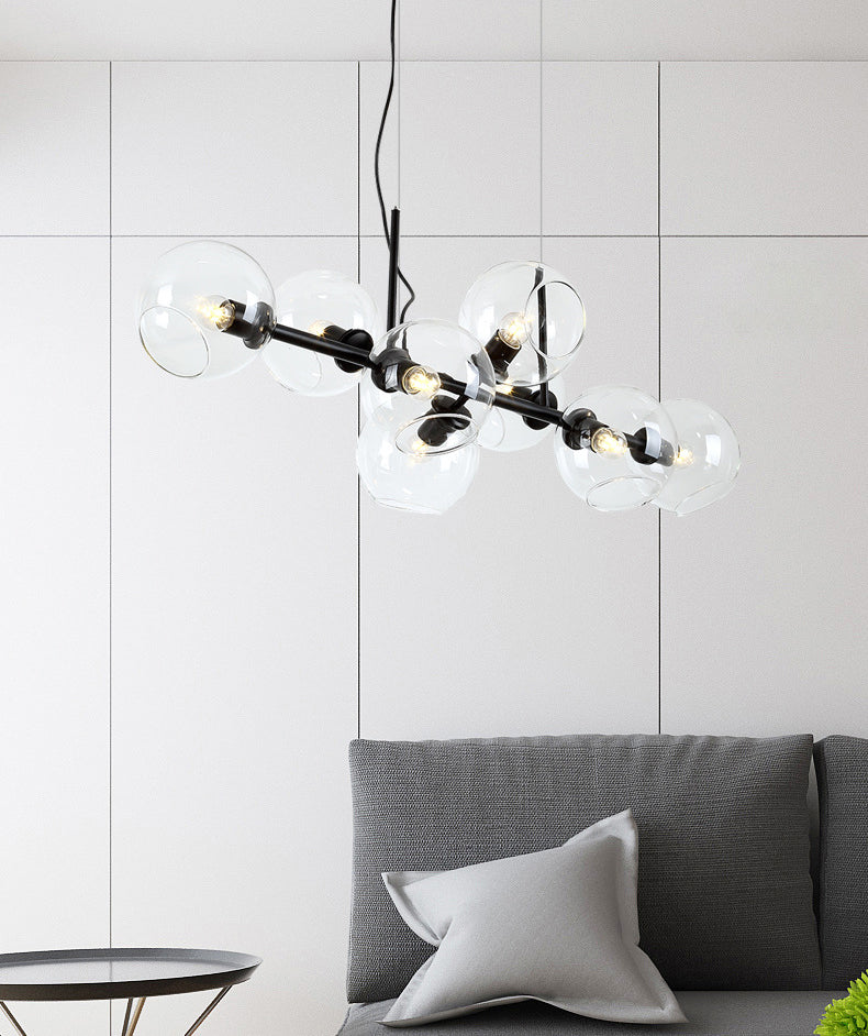 Contemporary Metal Island Pendant Lighting Spherical Glass Island Ceiling Light for Dining Table