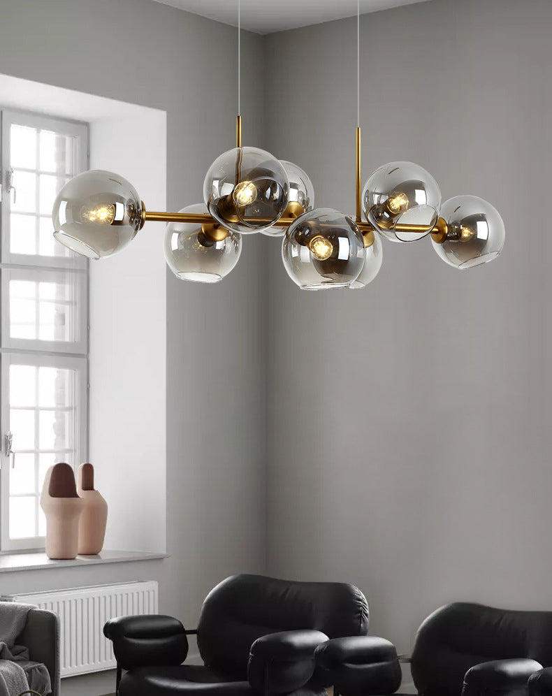 Illuminazione a sospensione in metallo contemporaneo illuminazione sferica a soffitto isola vetro per tavolo da pranzo