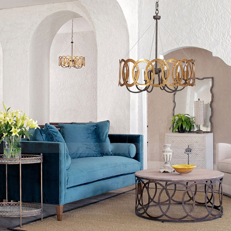 Overlap Rust Ring Industry Style Chandelier Light 19" Wide Candlestick Shape Vintage Hanging Lighting Fixture for Living Room