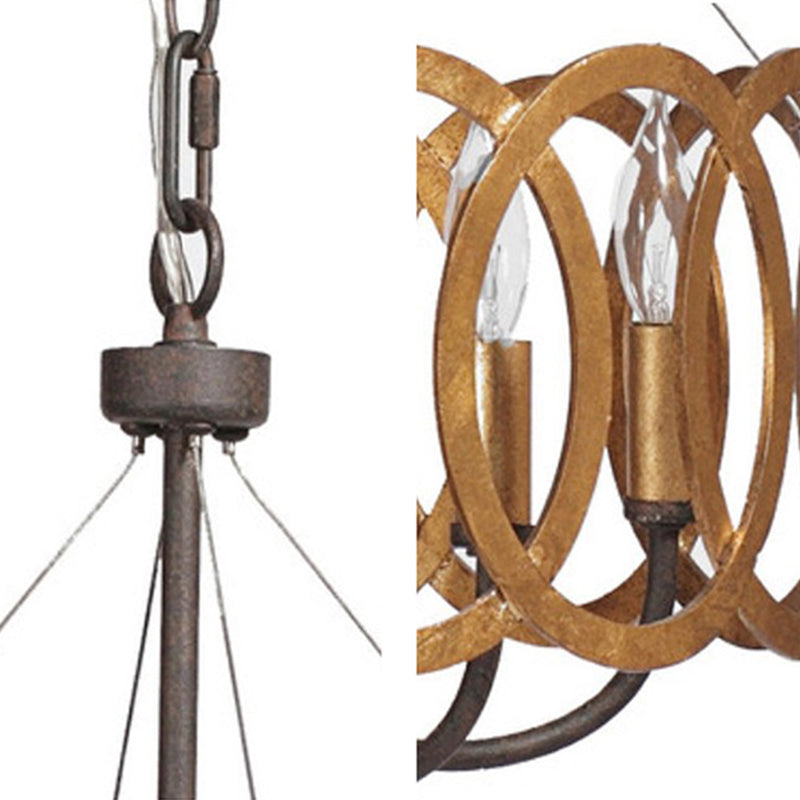 Overlap Rust Ring Industry Style Chandelier Light 19" Wide Candlestick Shape Vintage Hanging Lighting Fixture for Living Room