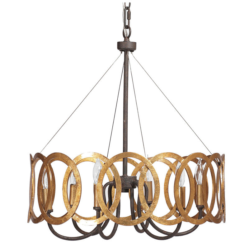 Overlap Rust Ring Industry Style Chandelier Light 19" Wide Candlestick Shape Vintage Hanging Lighting Fixture for Living Room