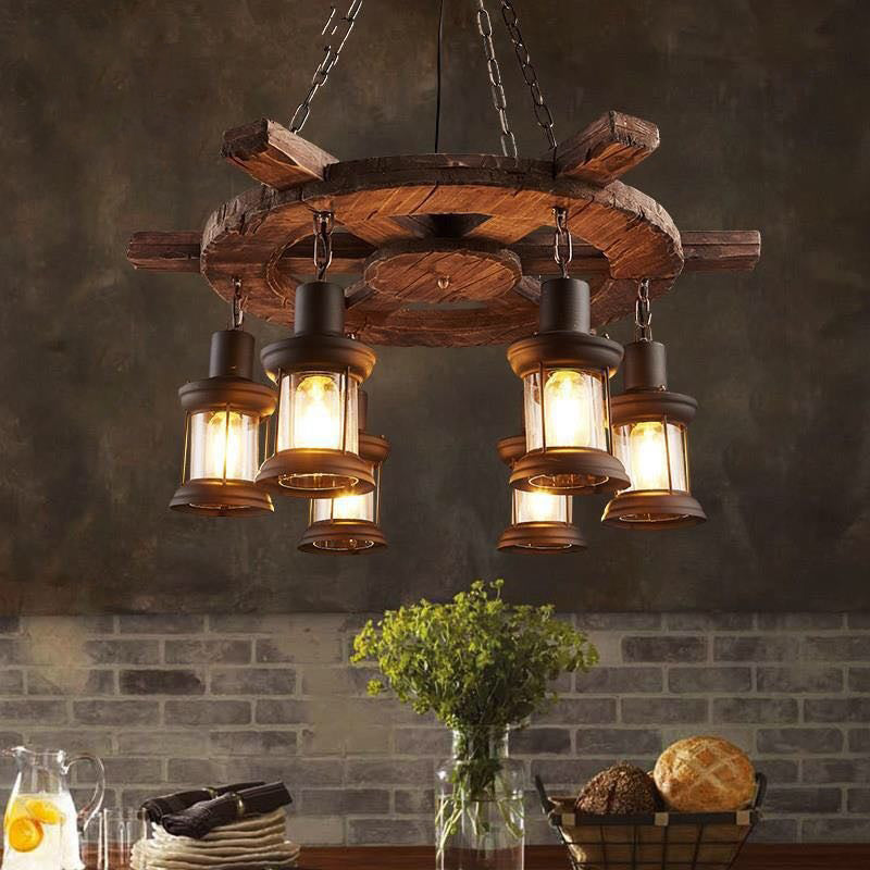 CHANDELIER LETRAGE RÉTRO RÉTRO RETRO 6-LIGHTES VINTAGE NUTICAL KEROSEN LAMP DESIG