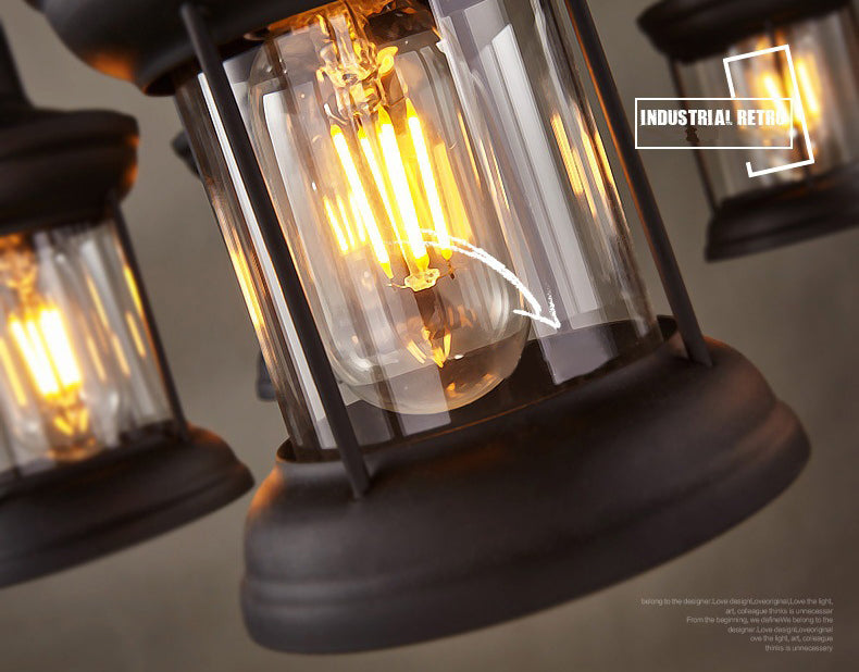 CHANDELIER LETRAGE RÉTRO RÉTRO RETRO 6-LIGHTES VINTAGE NUTICAL KEROSEN LAMP DESIG