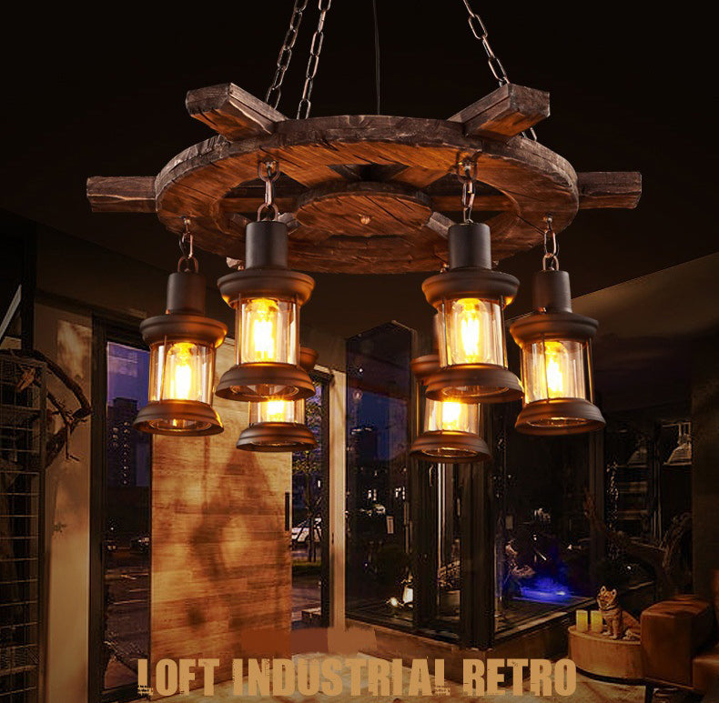 CHANDELIER LETRAGE RÉTRO RÉTRO RETRO 6-LIGHTES VINTAGE NUTICAL KEROSEN LAMP DESIG