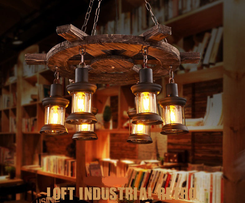 CHANDELIER LETRAGE RÉTRO RÉTRO RETRO 6-LIGHTES VINTAGE NUTICAL KEROSEN LAMP DESIG