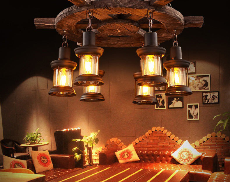 CHANDELIER LETRAGE RÉTRO RÉTRO RETRO 6-LIGHTES VINTAGE NUTICAL KEROSEN LAMP DESIG