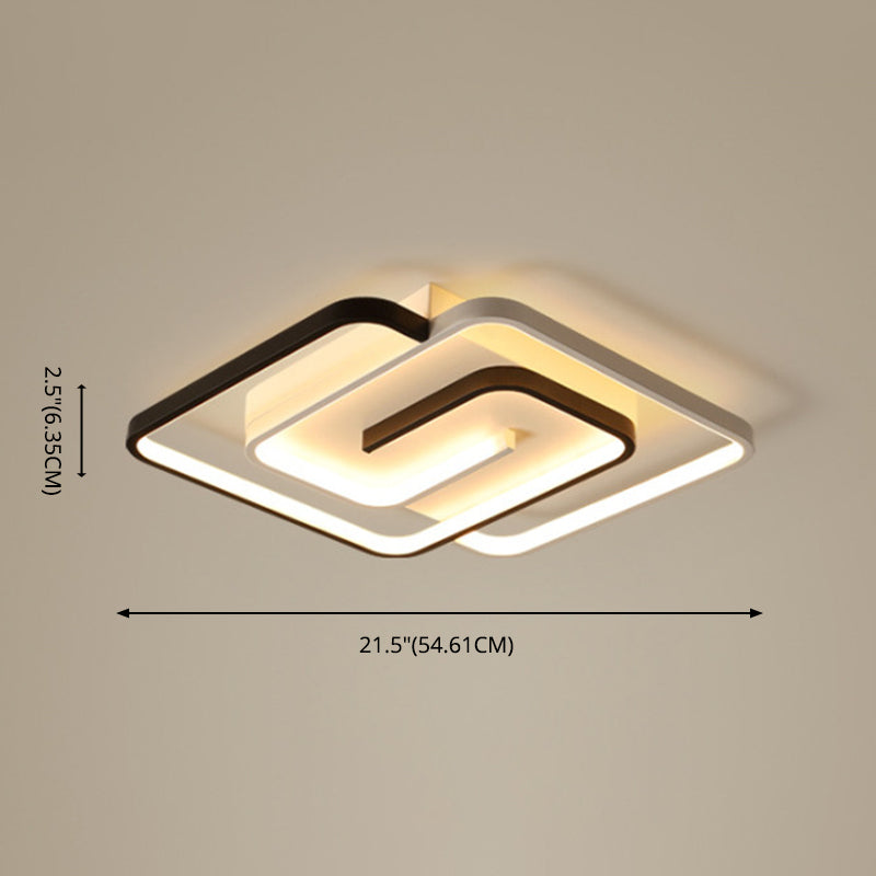Minimalist Squared Ceiling Light Fixture Acrylic LED Bedroom Close to Ceiling Lamp in Black-White