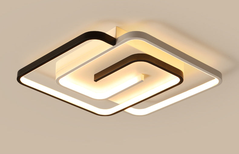 Minimalist Squared Ceiling Light Fixture Acrylic LED Bedroom Close to Ceiling Lamp in Black-White