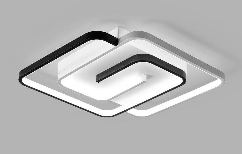 Minimalist Squared Ceiling Light Fixture Acrylic LED Bedroom Close to Ceiling Lamp in Black-White