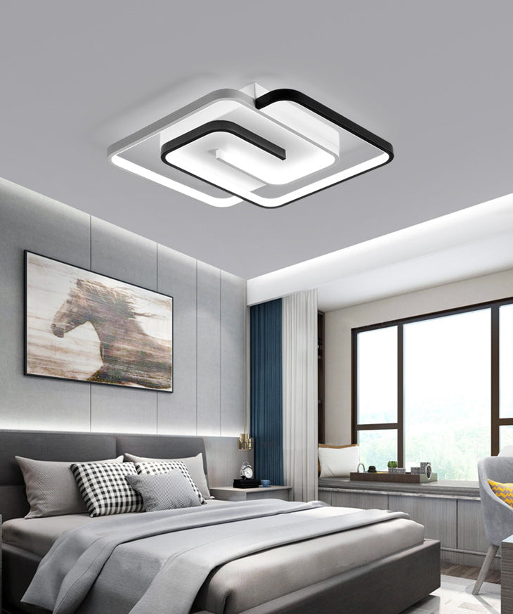 Minimalist Squared Ceiling Light Fixture Acrylic LED Bedroom Close to Ceiling Lamp in Black-White