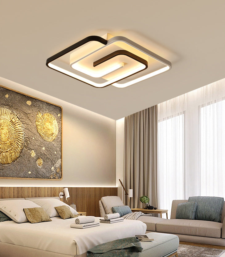 Minimalist Squared Ceiling Light Fixture Acrylic LED Bedroom Close to Ceiling Lamp in Black-White