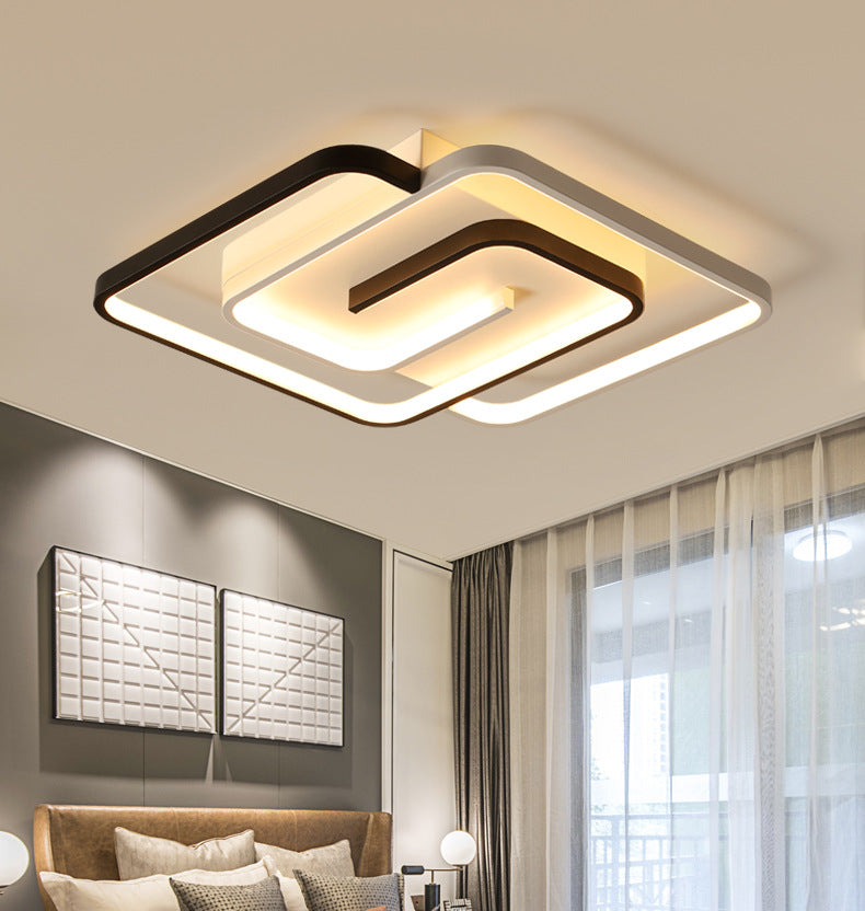 Minimalist Squared Ceiling Light Fixture Acrylic LED Bedroom Close to Ceiling Lamp in Black-White