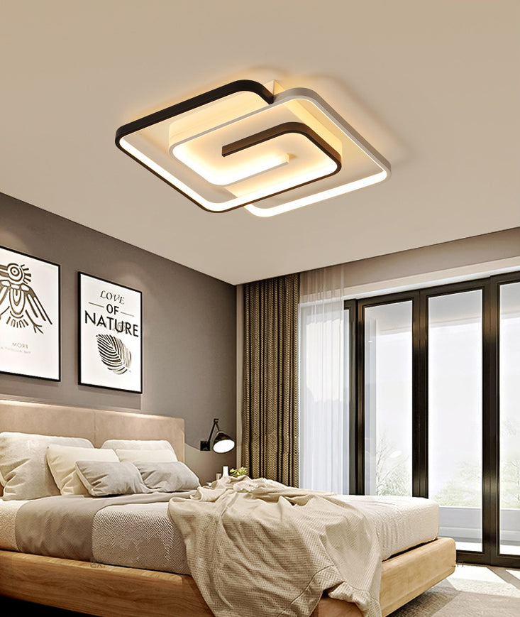 Minimalist Squared Ceiling Light Fixture Acrylic LED Bedroom Close to Ceiling Lamp in Black-White
