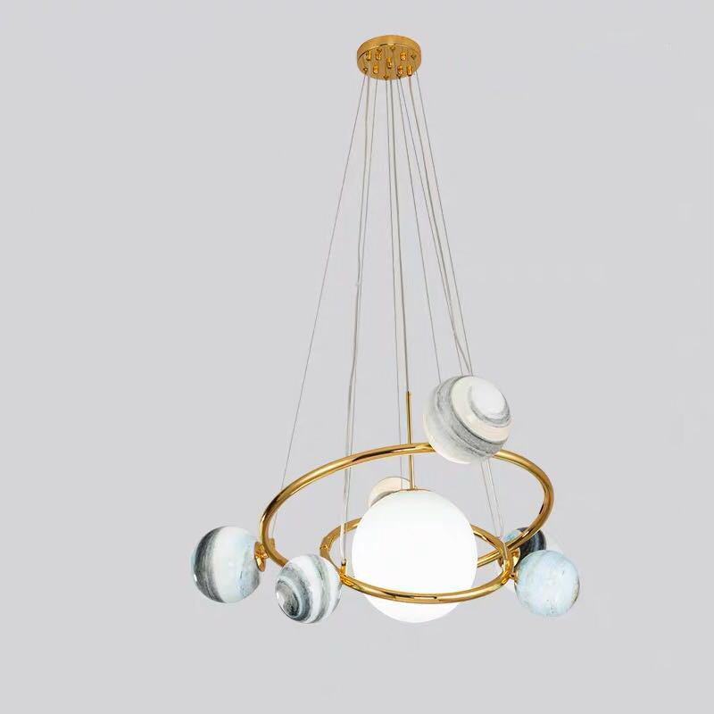 Planet Modeling Glasball Kronleuchter Lampe Nordic Style Multi-Lights Mond-Suspensionsbeleuchtung für Esszimmer