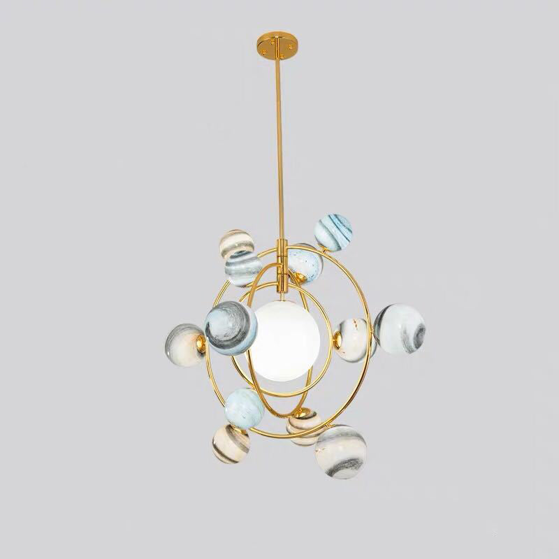 Planet Modeling Glasball Kronleuchter Lampe Nordic Style Multi-Lights Mond-Suspensionsbeleuchtung für Esszimmer