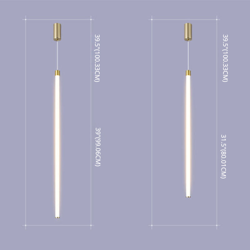 Aluminium Alloy Minimalism LED Hanging Light Modern Style Long Strip Suspension Lighting Fixture in Gold