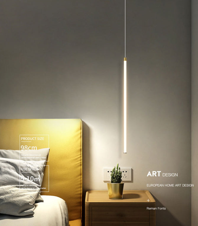Aluminium Alloy Minimalism LED Hanging Light Modern Style Long Strip Suspension Lighting Fixture in Gold