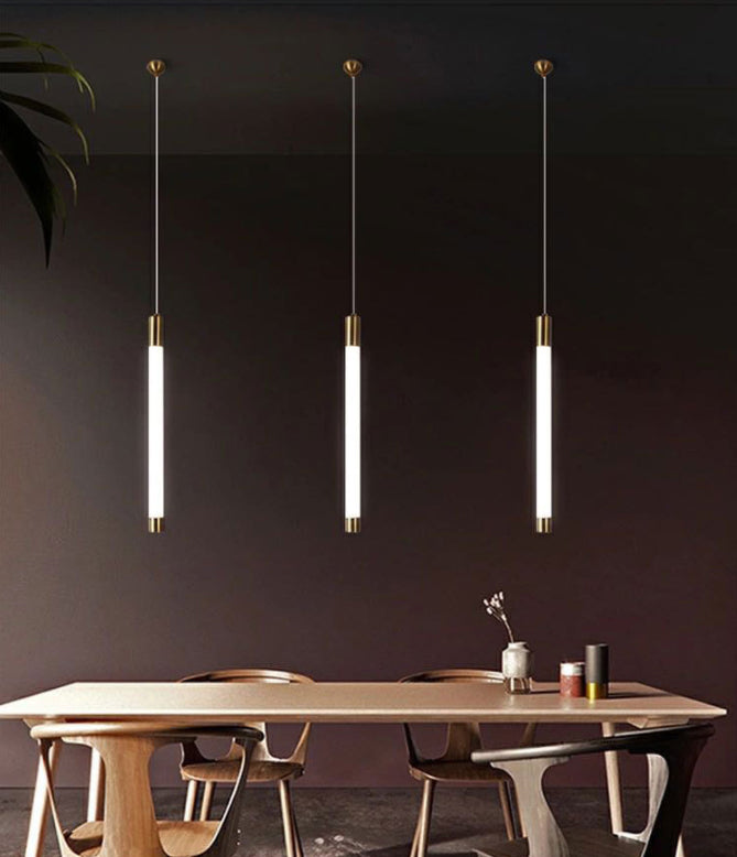 Aluminium Alloy Minimalism LED Hanging Light Modern Style Long Strip Suspension Lighting Fixture in Gold
