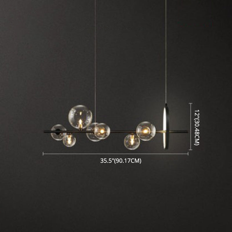 Modern Minimalism Black Linear Island Pendant Lighting Sphere Glass Island Ceiling Light for Living Room