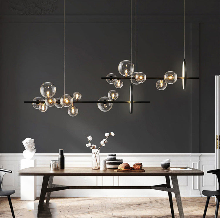 Modern Minimalism Black Linear Island Pendant Lighting Sphere Glass Island Ceiling Light for Living Room