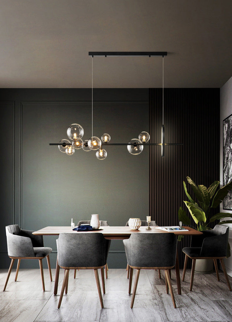 Modern Minimalism Black Linear Island Pendant Lighting Sphere Glass Island Ceiling Light for Living Room