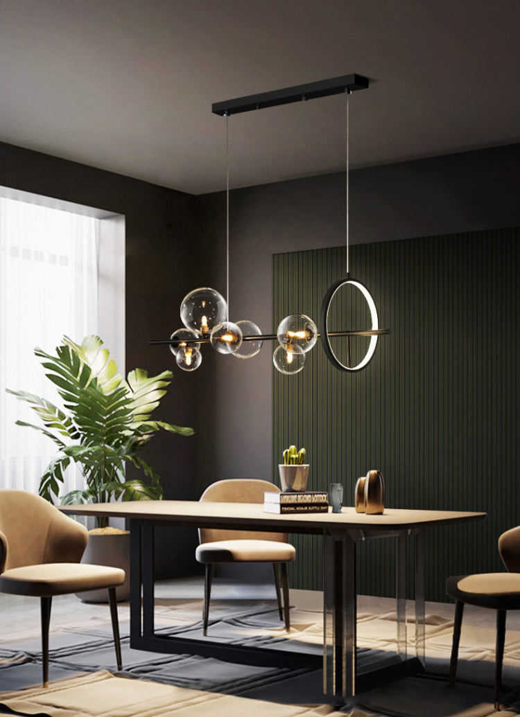 Modern Minimalism Black Linear Island Pendant Lighting Sphere Glass Island Ceiling Light for Living Room