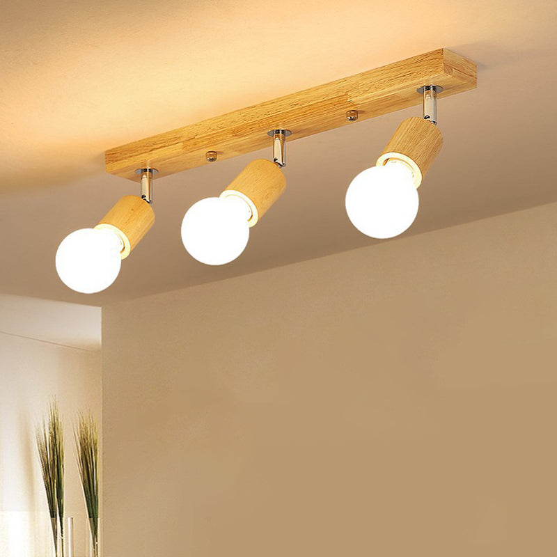 Open Bulb Ceiling Light Fixture Minimalist Wooden Hallway Semi Flush Mount Light