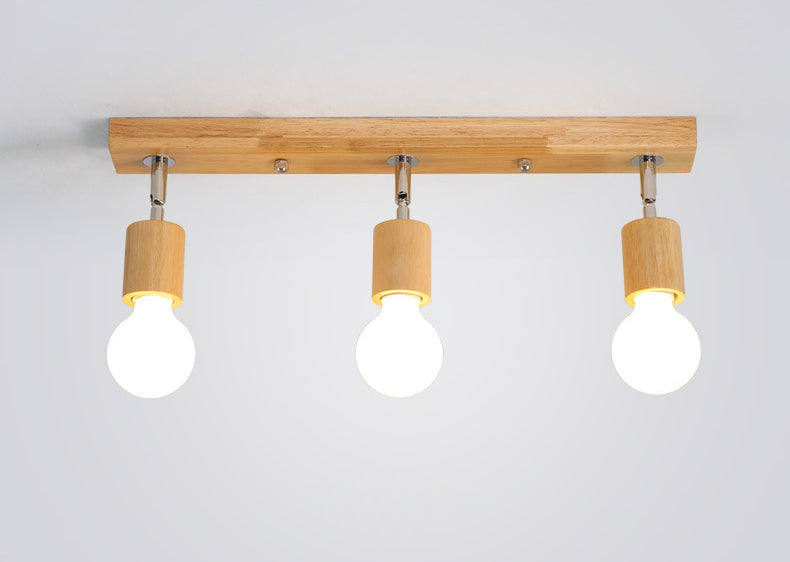 Open Bulb Ceiling Light Fixture Minimalist Wooden Hallway Semi Flush Mount Light