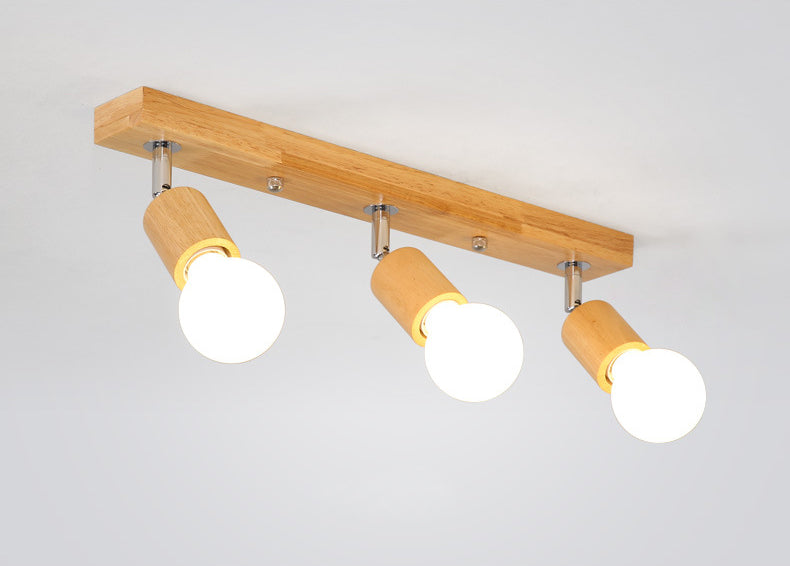 Open Bulb Ceiling Light Fixture Minimalist Wooden Hallway Semi Flush Mount Light