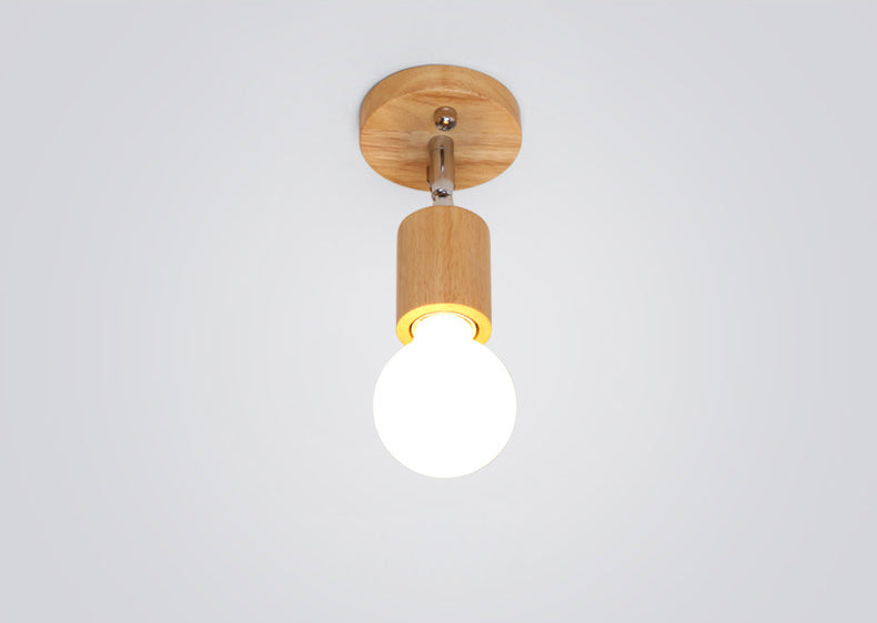 Open Bulb Ceiling Light Fixture Minimalist Wooden Hallway Semi Flush Mount Light