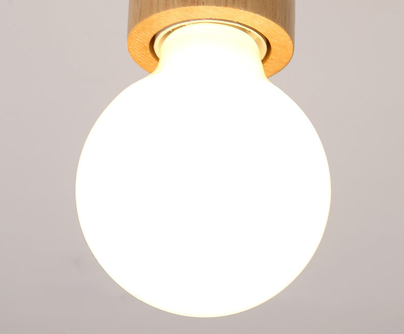 Open Bulb Ceiling Light Fixture Minimalist Wooden Hallway Semi Flush Mount Light