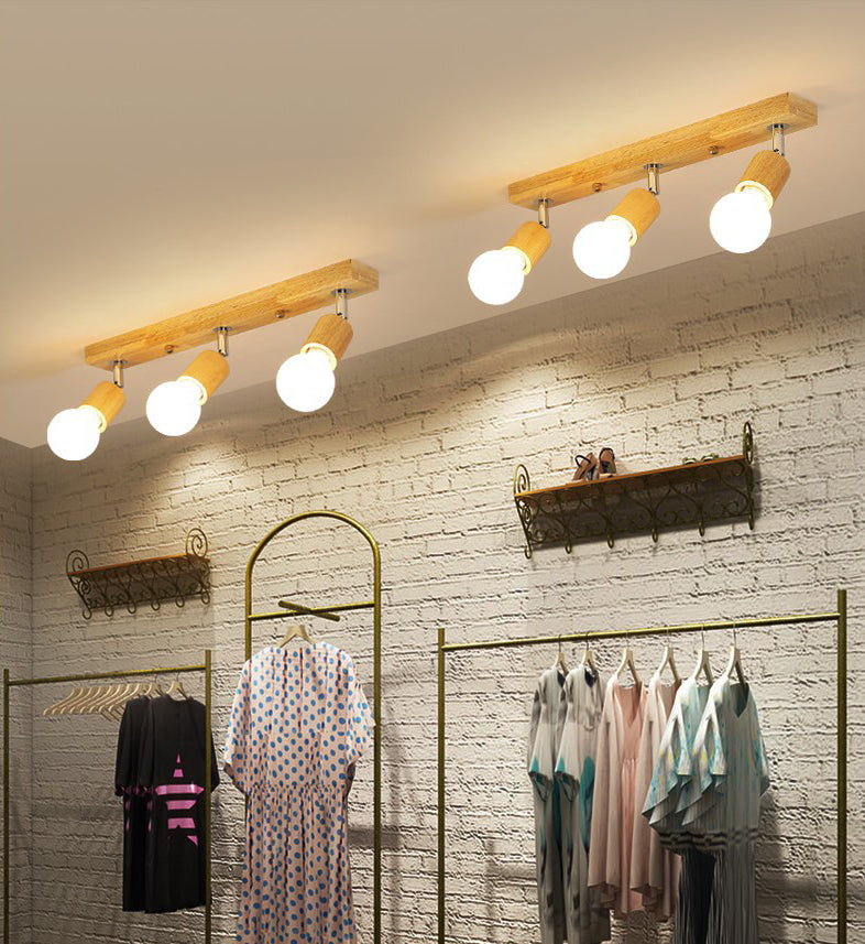 Open Bulb Ceiling Light Fixture Minimalist Wooden Hallway Semi Flush Mount Light