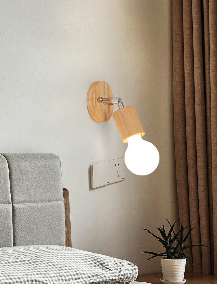 Open Bulb Ceiling Light Fixture Minimalist Wooden Hallway Semi Flush Mount Light