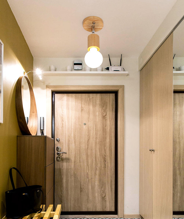 Open Bulb Ceiling Light Fixture Minimalist Wooden Hallway Semi Flush Mount Light