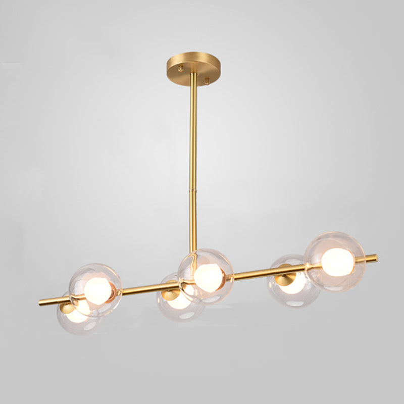Mid-Century Gold Metal Island Pendant Lighting Spherical Glass Island Ceiling Light for Dining Table