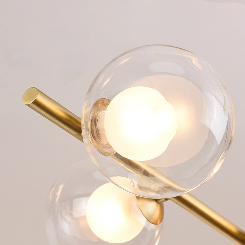 Mid-Century Gold Metal Island Pendant Lighting Spherical Glass Island Ceiling Light for Dining Table