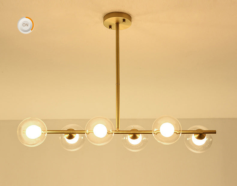 Mid-Century Gold Metal Island Pendant Lighting Spherical Glass Island Ceiling Light for Dining Table