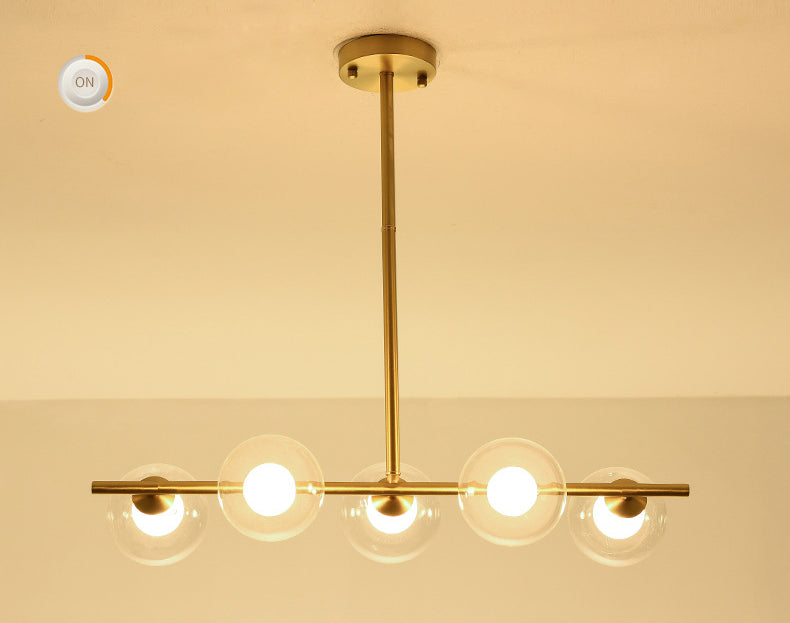 Mid-Century Gold Metal Island Pendant Lighting Spherical Glass Island Ceiling Light for Dining Table