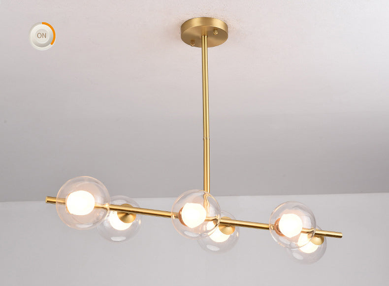 Mid-Century Gold Metal Island Pendant Lighting Spherical Glass Island Ceiling Light for Dining Table