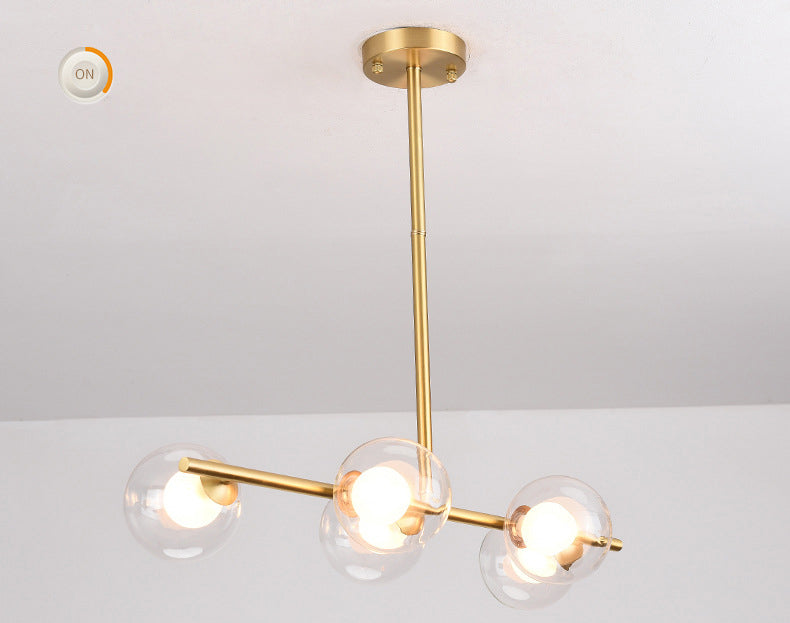 Mid-Century Gold Metal Island Pendant Lighting Spherical Glass Island Ceiling Light for Dining Table