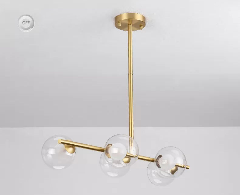 Mid-Century Gold Metal Island Pendant Lighting Spherical Glass Island Ceiling Light for Dining Table