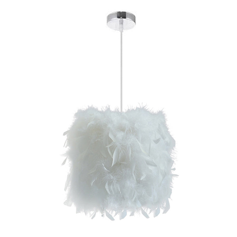 Feather Shaded Suspension Pendant Minimalist 1 Head White Hanging Lamp for Dining Room
