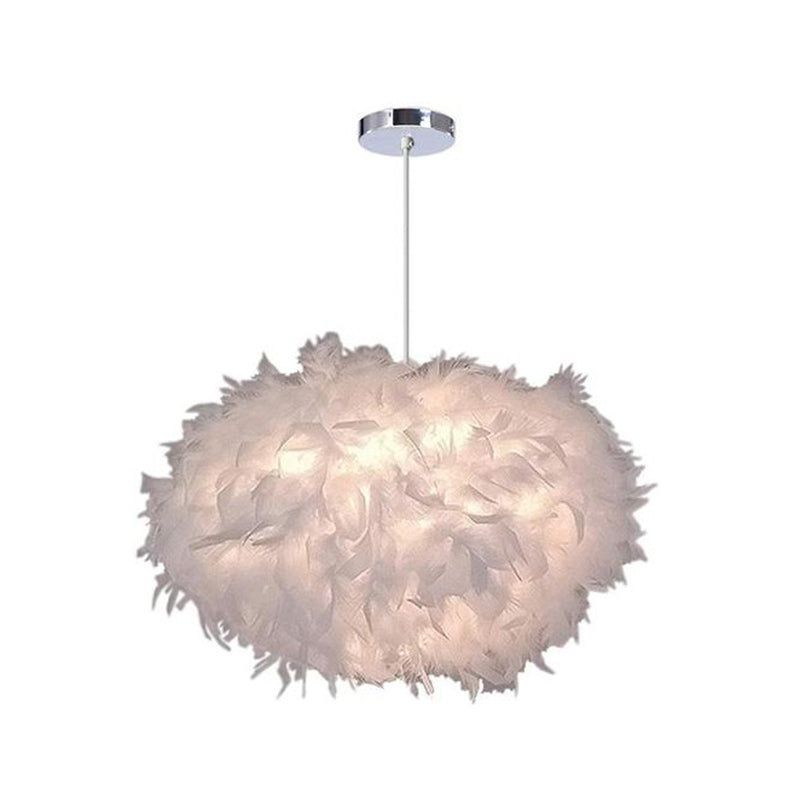 Feather Shaded Suspension Pendant Minimalist 1 Head White Hanging Lamp for Dining Room