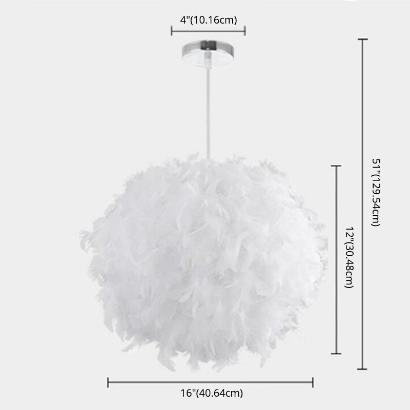 Feather Shaded Suspension Pendant Minimalist 1 Head White Hanging Lamp for Dining Room