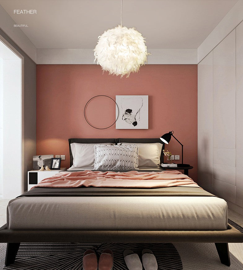 Feather Shaded Suspension Pendant Minimalist 1 Head White Hanging Lamp for Dining Room