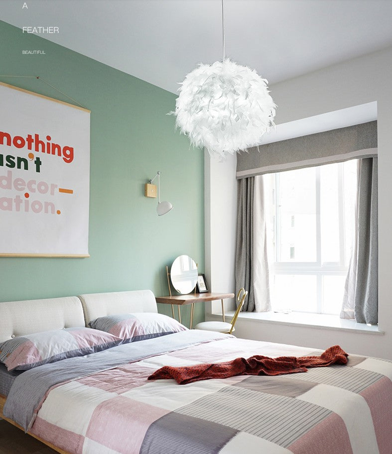 Feather Shaded Suspension Pendant Minimalist 1 Head White Hanging Lamp for Dining Room