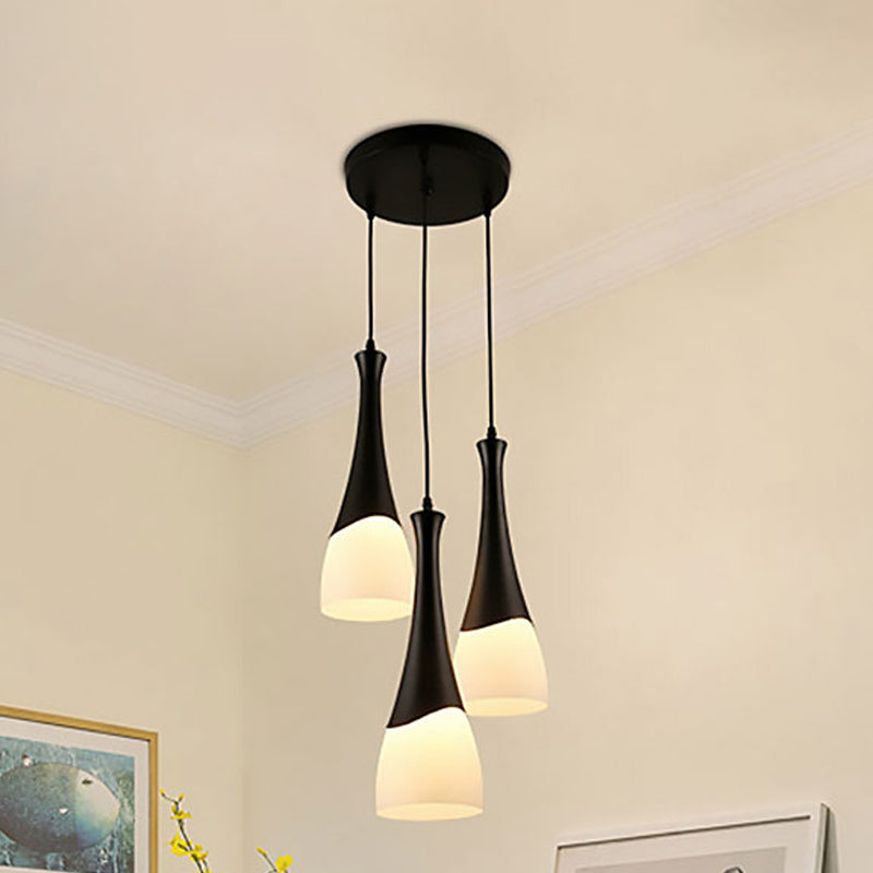 Kegelmilchglasanhänger Beleuchtung zeitgenössische 1/3 Lichter Schwarze Hanglampe mit runden/linearen Baldachin