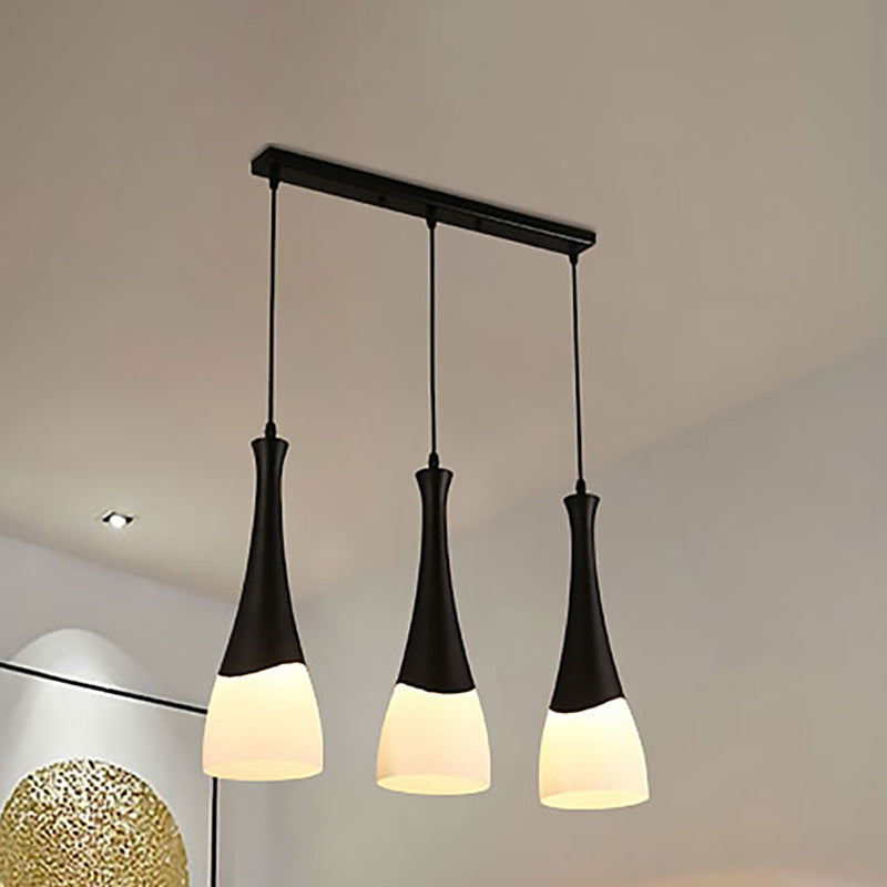 Kegelmilchglasanhänger Beleuchtung zeitgenössische 1/3 Lichter Schwarze Hanglampe mit runden/linearen Baldachin