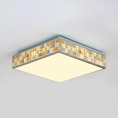 18"/35.5" W Cube Ceiling Fixture Retro Style Mosaic Glass 1 Bulb Flush Mount Ceiling Light in Beige