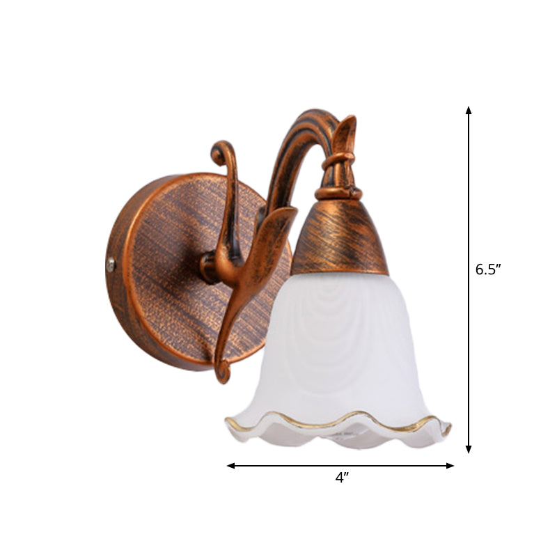 1/2/3-Head Wall Mounted Light Traditional Style Petal Shade Frosted Glass and Metal Wall Lighting in Copper/White